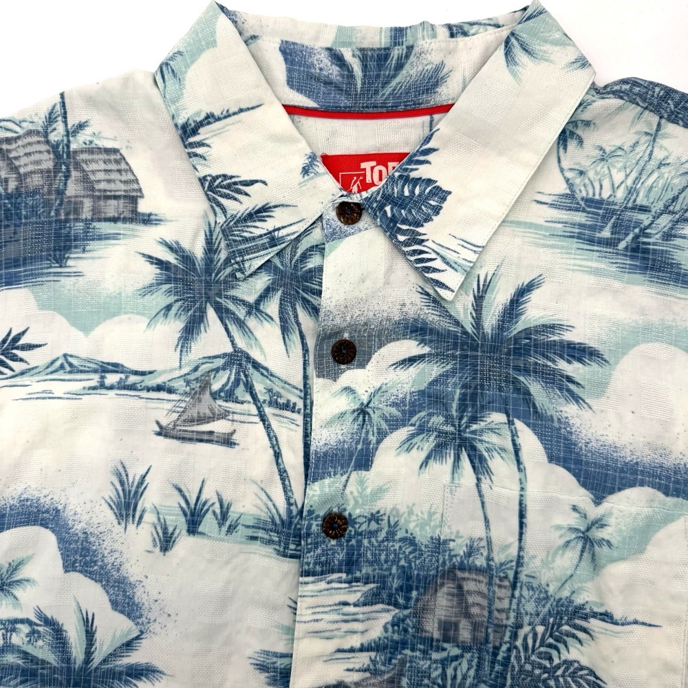 Toes on the Nose Button Down Men S Blue Tropical Palm Tree Island Aloha Shirt